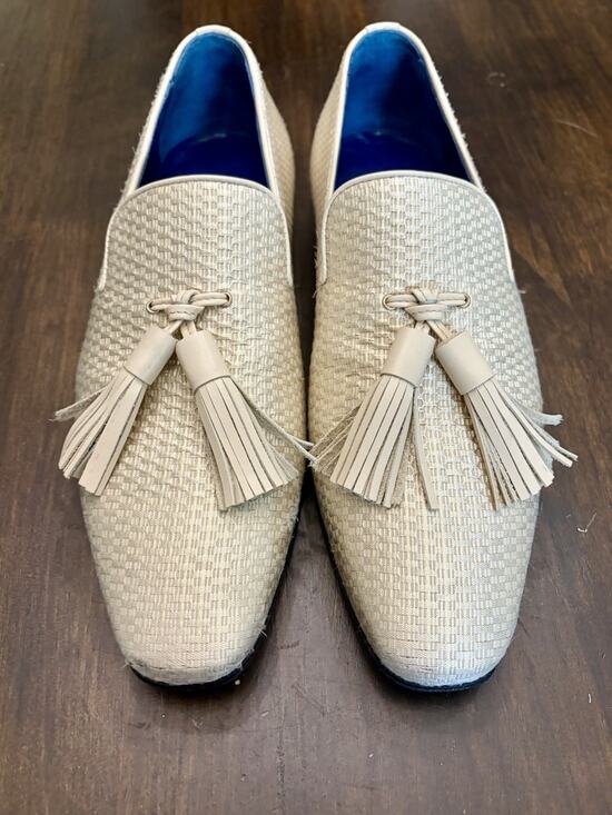 Sebastian Cruz Couture White Black Formal Loafers Tassle 40 Size 7.5 $1495 Sebastian Cruz Couture Black Silver Jacquard Loafers Tassle  main image 3
